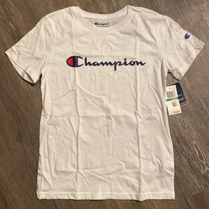 New with tags Champion Boys White Tee with Spell Out across the Chest Size L